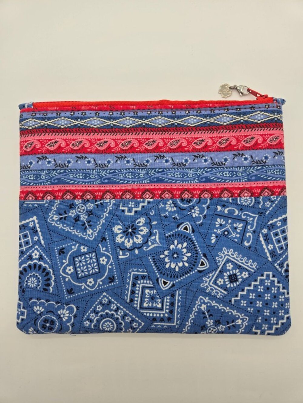 Bandana Print Light Blue Red Square Cosmetic Essentials Pouch